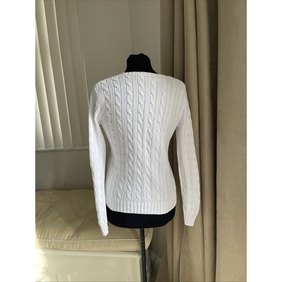 RALPH LAUREN SPORT WOMEN CABLE KNIT SWEATER V NECK COTTON White M - Picture 10 of 10